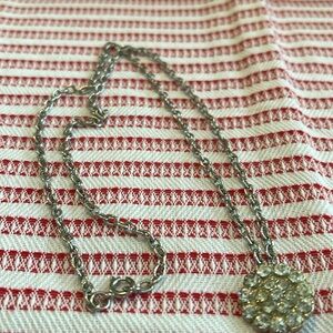 Necklace, vintage silver tone rhinestones needs cleaning fine chain